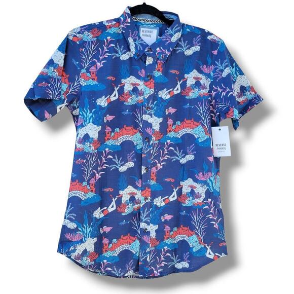 Reverse Threads Other - Reverse Threads Men’s Scuba Reef Print Navy Button-Down Shirt Small Cotton New